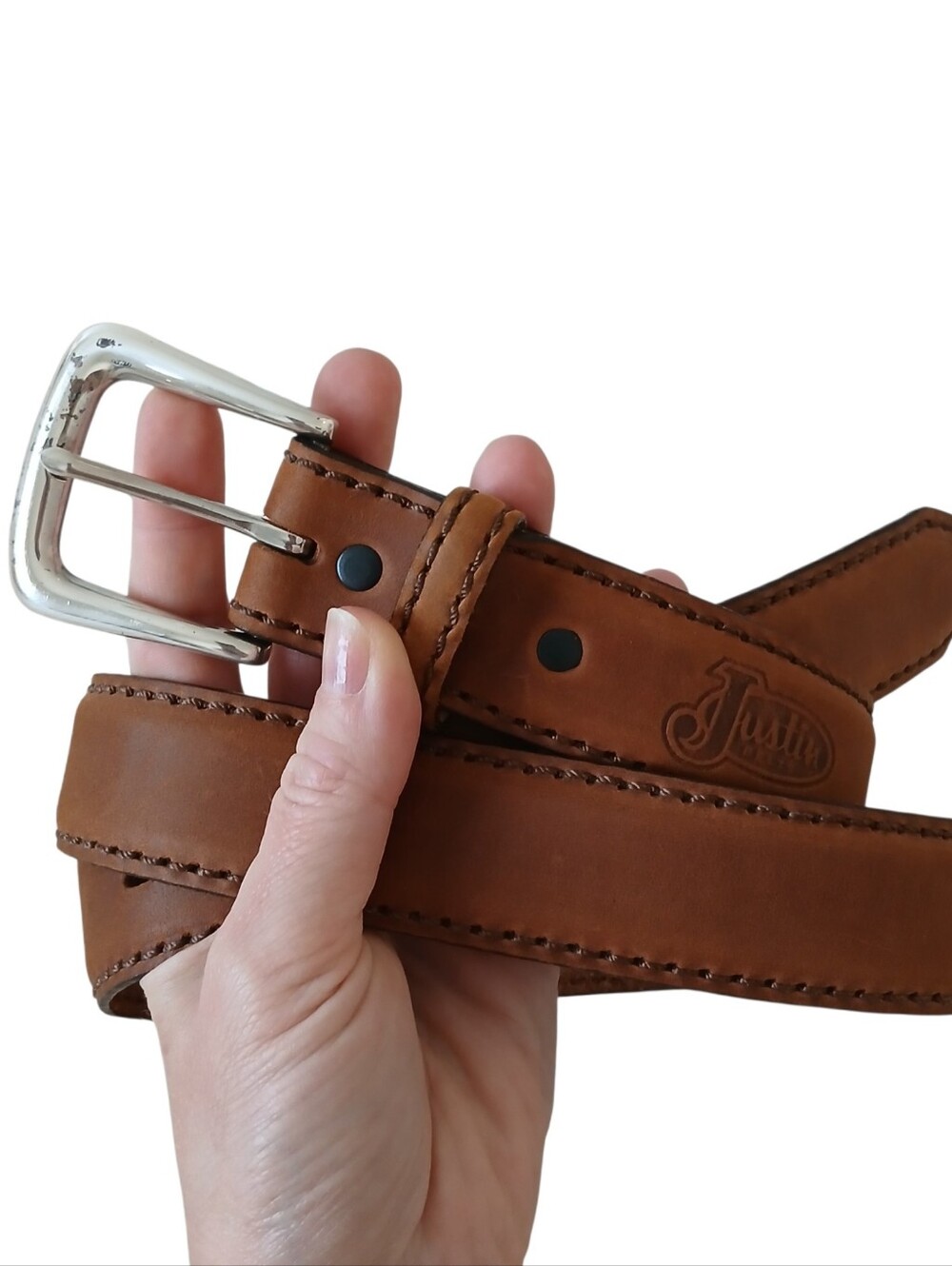 JUSTIN Western Leather Belt Men's 36 Brown USA Removable Buckle 1.5" Neutral